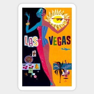 Las Vegas Woman Sunshine & Night Life 1962 Travel Advertisement Sticker